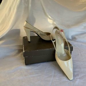 Ivory leather sling back pumps